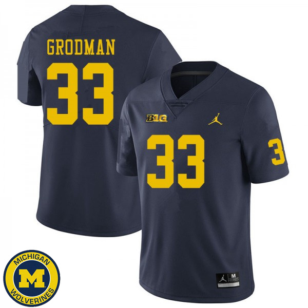 Men University of Michigan #33 Louis Grodman Navy Stitched Football Jersey